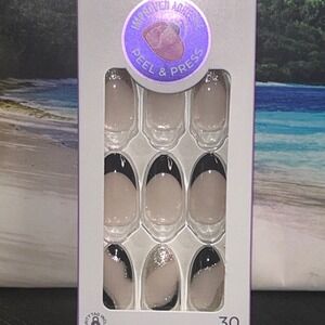 imPRESS Illusion Press-On Nails Medium Almond Black French Glitter 30ct
